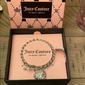 Juicy Couture Silver Chain Link Bracelet with Crystal Charm